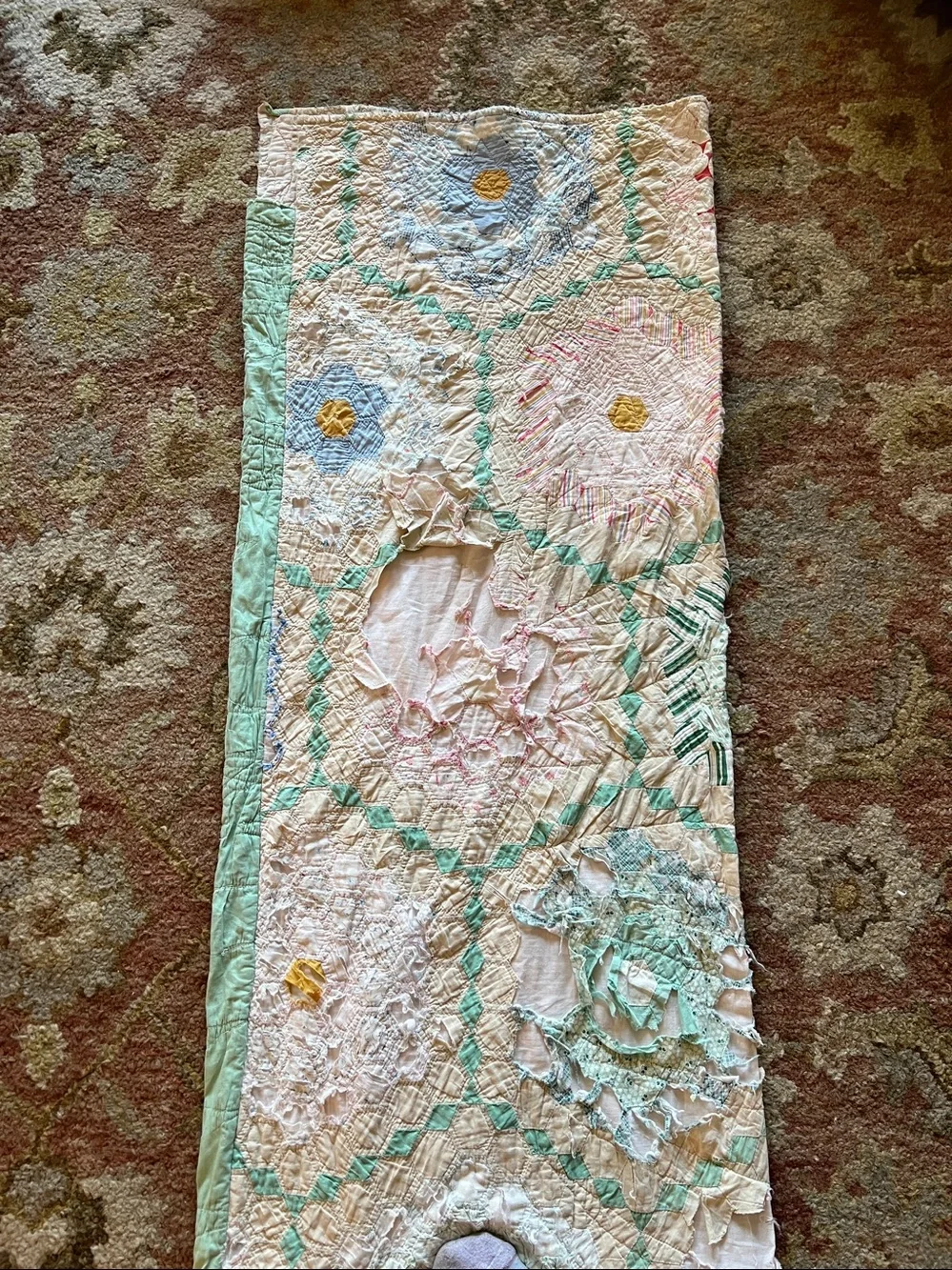 Antique 20s flower garden quilt pillow tube